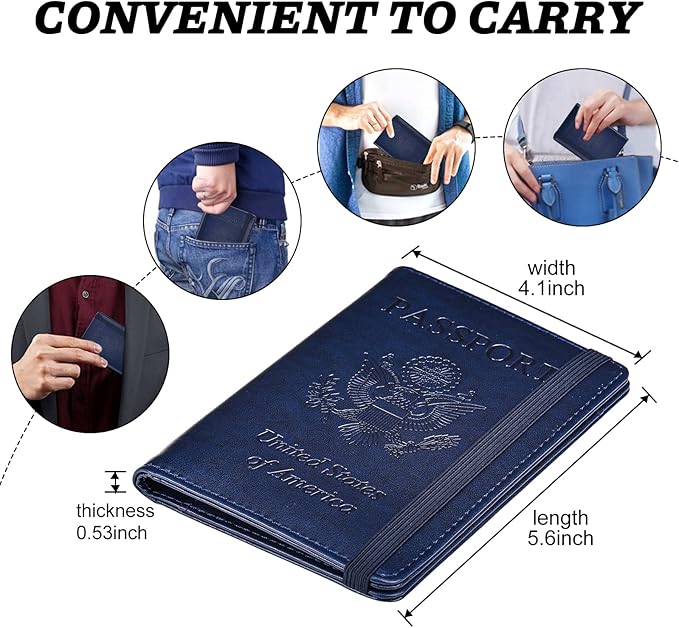HerriaT Passport and Vaccine Card Holder Combo,Cover Case with CDC Vaccination Card Slot, Leather Travel Documents Organizer Protector, with RFID Blocking, for Women and Men