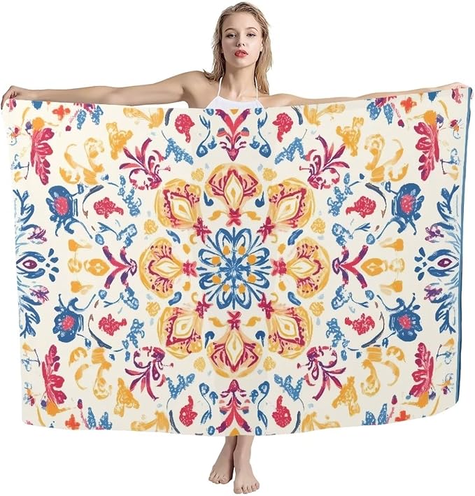 Boho Flower Textured Print Beach Towel 110x78 inch,Woven Microfiber Sand Free Soft Beach Towel Quick Dry Pool Towel Lightweight Beach Bath Towel for Adult Teenagers, Decorative Size L