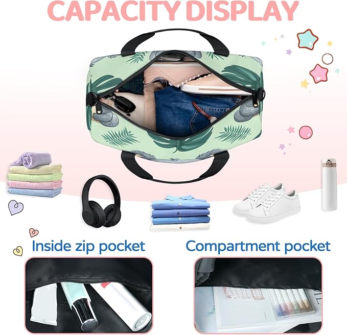 Palm Leaf Koala Travel Duffle Bag for Women Men, Overnight Weekender Bag, Carry on Tote for Sport Gym