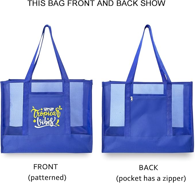 Reusable Large Beach Bags With 2 Pockets & Zipper, Lightweight Beach Tote for Poolside, Trip/swim