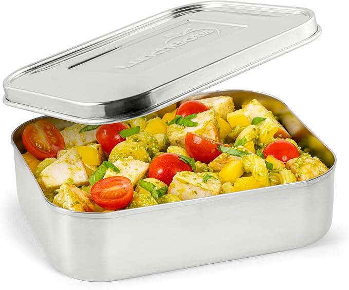 LunchBots Medium Uno Stainless Steel Sandwich Container - Open Design for Wraps - Salads or a Small Meal - Eco-Friendly - Dishwasher Safe and BPA-Free - Stainless Steel