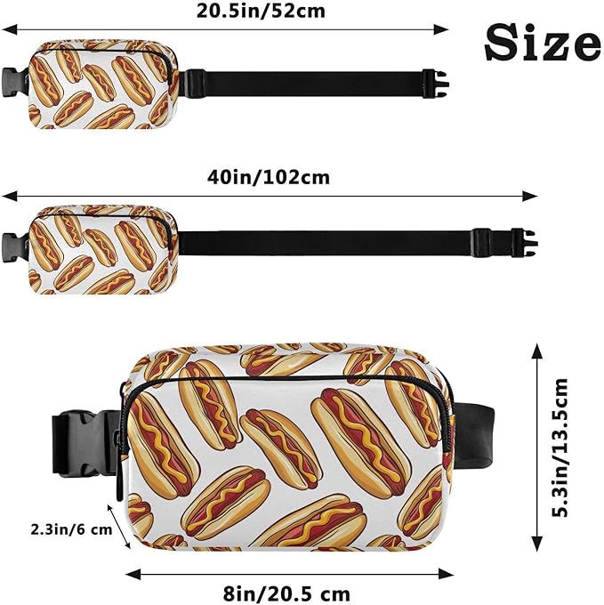 Funny Hot Dog Fanny Pack for Women Men Water Resistant Fashion Waist Packs with Adjustable Strap Belt Bag for Travel Workout Jogging Hiking 21220333