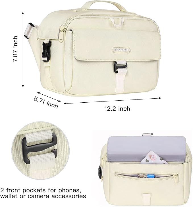 MOSISO Camera Shoulder Bag Case Crossbody Sling Purse, DSLR/SLR/Mirrorless Compact Padded Photography Handbag with Rain Cover Compatible with Canon/Nikon/Sony Cameras and Lenses, Beige