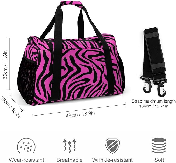 Rose Red with Black Stripes Duffle Bag Gym Bag for Workout Travel Tote with Detachable Straps