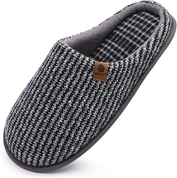 ONCAI Men's House Slippers Memory Foam Slip-On Warm Cozy Scuff Home Bedroom Shoes with Indoor/Outdoor Rubber Soles US Size 7-15