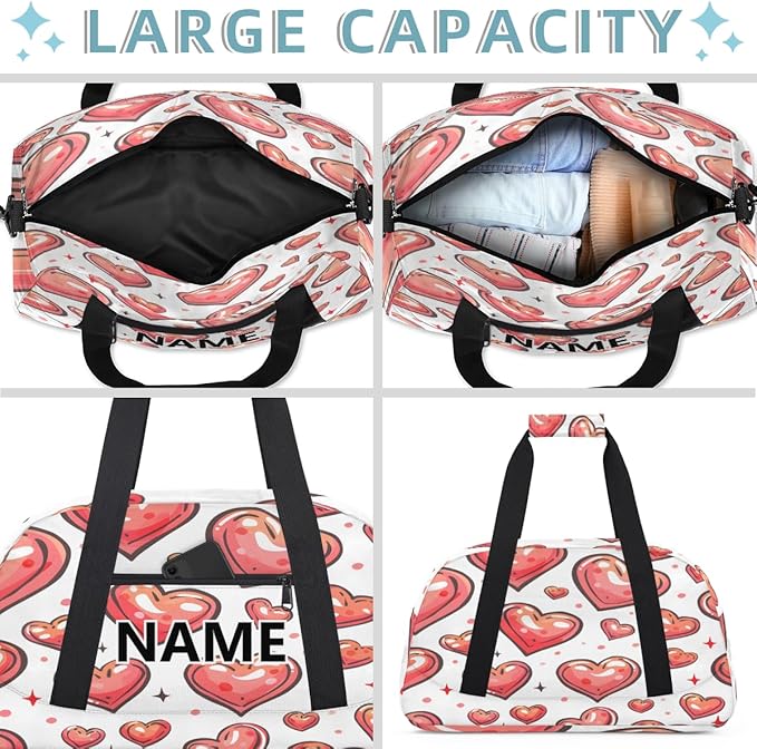 Red Heart Mini Gym Bag 18 inch for Women Men Waterproof Custom Love Valentine's Day Travel Duffel Bag Carry On Overnight Tote Nurse Bag for Work Fitness Hiking