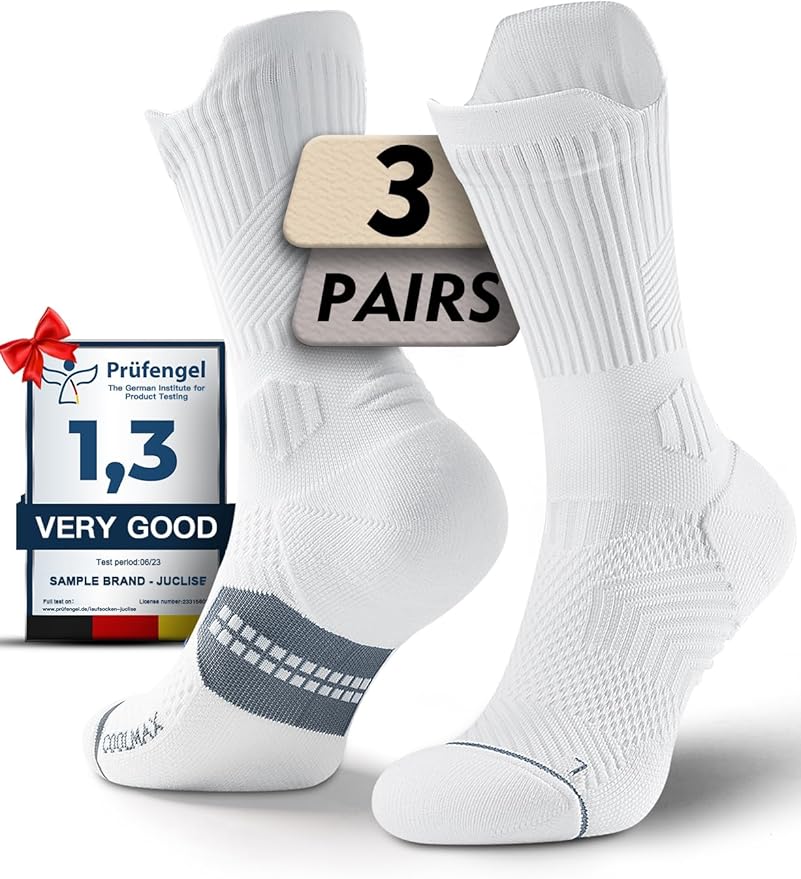 Compression Running Socks, Bamboo Viscose Coolmax Moisture-Wicking Anti-Blister Athletic Hiking Workout Gym Padded