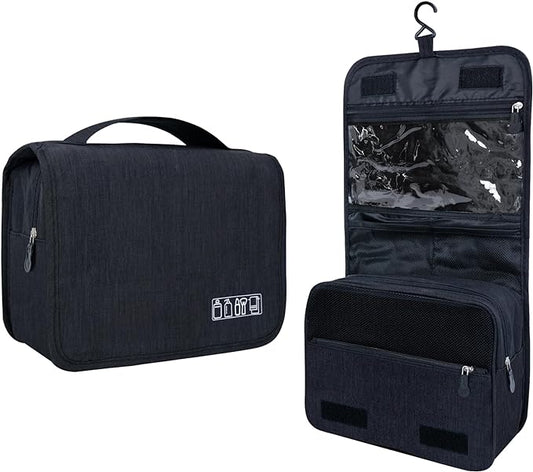 Large Capacity Toiletry Bag Travel Bag with Hanging Hook for Men and Women Waterproof Travel Cosmetic Bag Bathroom Storage Bag for Brushes Set,Full-Sized Shampoo,Toiletries,Accessories-Black