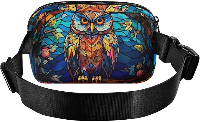 Stained Glass Printed Owl Fanny Pack for Women Men Water Resistant Fashion Waist Packs with Adjustable Strap Belt Bag for Travel Workout Jogging Hiking 21219629