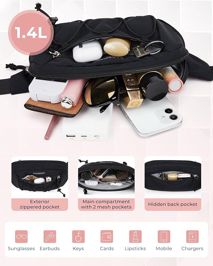 BAGSMART Fanny Packs for Women Small Belt Bag with Adjustable Strap Waist Pack for Running Workout Traveling Hiking, Camel
