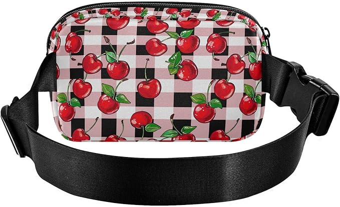 Cherry Red Checkered Plaid Fanny Pack for Women Men Water Resistant Fashion Waist Packs with Adjustable Strap Belt Bag for Travel Workout Jogging Hiking 21219405