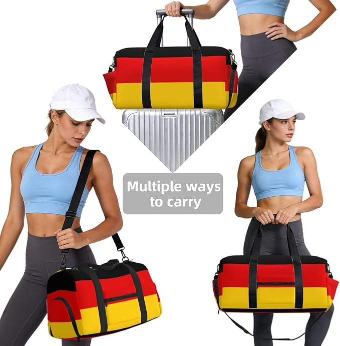 German flag Print Gym Bag with Shoe Compartment for Women Men, 17.7in Sports Duffle Weekender Tote, Overnight Travel Duffel Bag Carry On