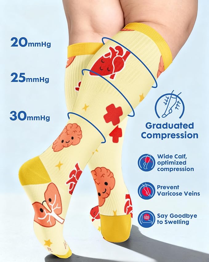 Wide Calf Compression Socks for Women - 3-Pair Plus Size 20-30mmHg Ankle Support Easy on off Socks for Travel Nurse