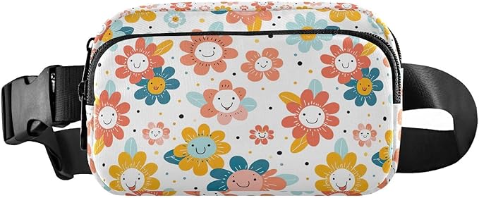 Cute Flowers Smiling Faces Fanny Pack for Women Men Water Resistant Fashion Waist Packs with Adjustable Strap Belt Bag for Travel Workout Jogging Hiking 21220449