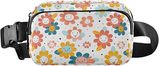 Cute Flowers Smiling Faces Fanny Pack for Women Men Water Resistant Fashion Waist Packs with Adjustable Strap Belt Bag for Travel Workout Jogging Hiking 21220449