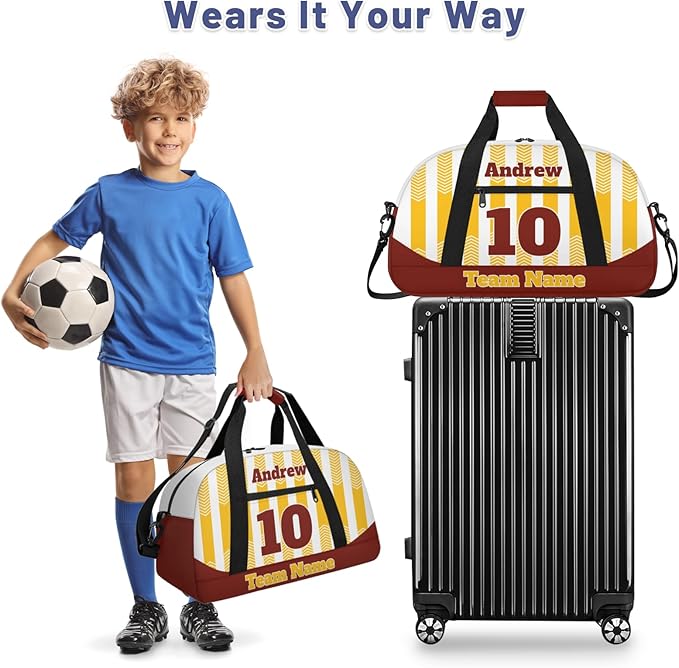 Basketball Soccer Gifts for Boys Girls - Custom Sports Duffle Bag, Personalized Name & Team Bag, Water-Resistant Gym Bag for Basketball, Soccer, Volleyball | Y-Yellow Dark Red