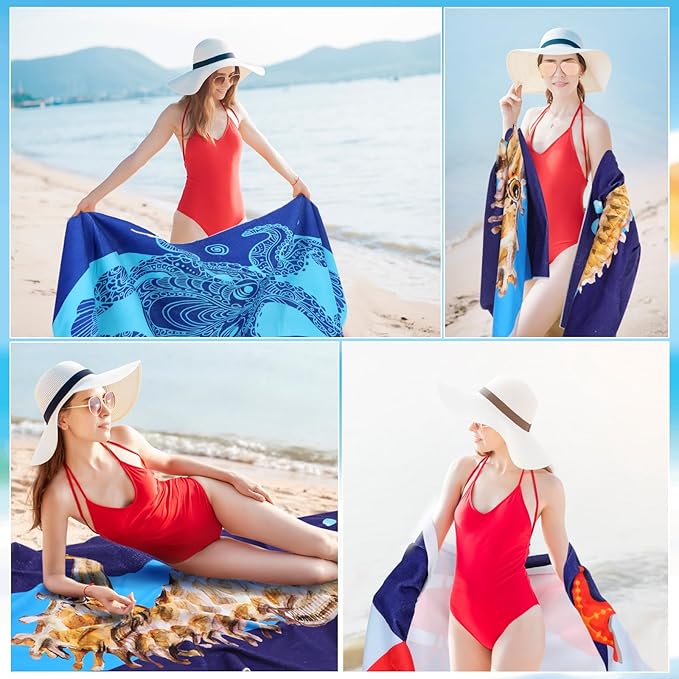 Peryiter 6 Pcs Oversized Microfiber Beach Towels 59 x 28 Inch Large Quick Dry Pool Towels Absorbent Camping Travel Blanket Set for Women Men Bath Beach(Summer Style,28 x 59 Inch,Vibrant Colors)