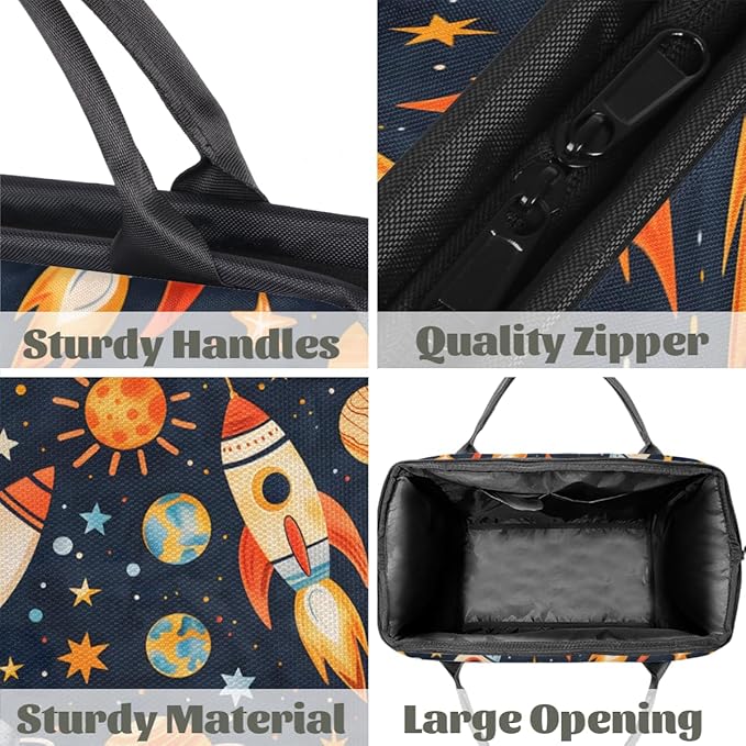 Space Galaxy Rocket Overnight Weekender Bag for Women Men Travel Duffel Bags Waterproof Luggage Carry on Sports Yoga Gym Bag