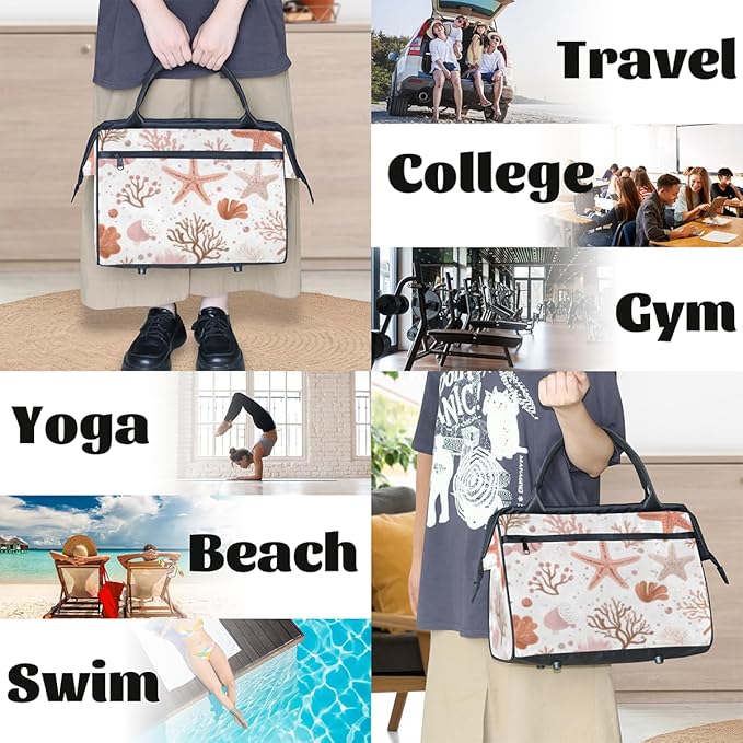 Ocean Theme Nautical Overnight Weekender Bag for Women Men Travel Duffel Bags Waterproof Luggage Carry on Sports Yoga Gym Bag