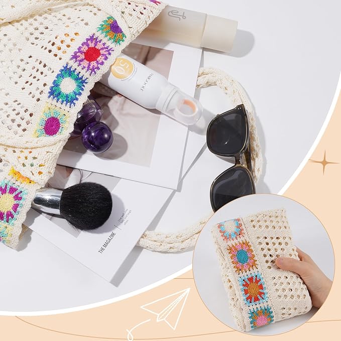 Sightor Crochet Tote Bag, Mesh Beach Bag Knit Summer Hobo Bag Vacation Boho Tote Bag for Women
