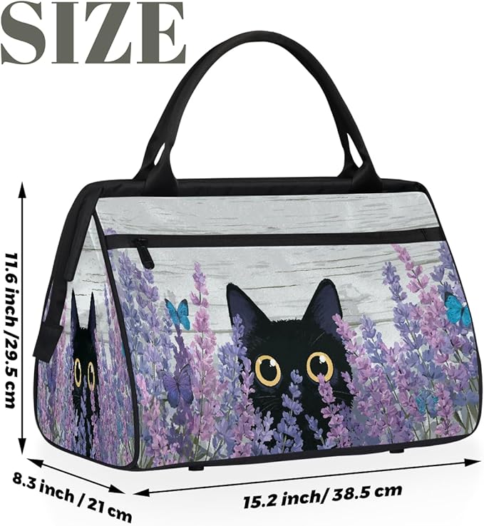 Travel Duffel Bag, Cute Black Cat Butterfly Waterproof Sports Gym Duffle Bag, Large Capacity Weekender Carry On Overnight Bags for Women Men