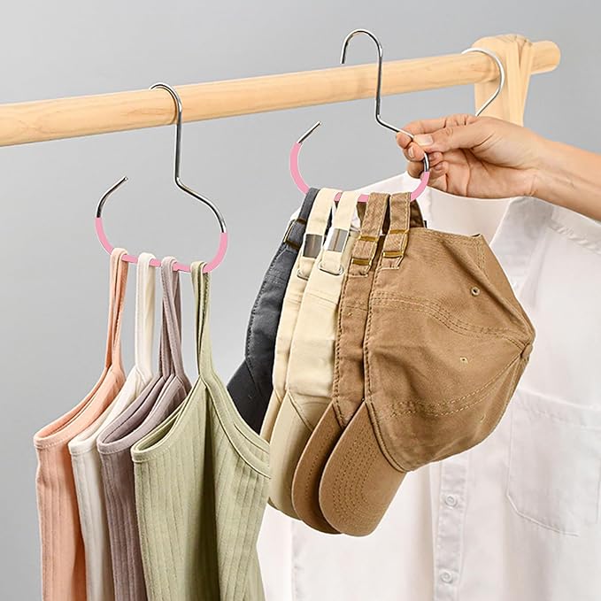 6 Pcs Hat Organizer for Baseball Caps, Heavy-Duty Metal Closet Cap Rack Holder for Space-Saving, Cap Organizer for Baseball Caps, Beanies, Belts, Purses (Pink)