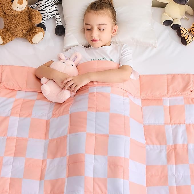 yescool Pink Checkered Weighted Blanket 5 Pounds Plaid Weighted Throw Blanket, Heavy Blanket for Sleeping, Tartan Bed Throw Blanket Gifts for 40-60lbs, 36"x48"