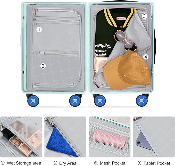 20 Inch Carry-on Luggage Zipperless for Women, Hardside Rolling Suitcase with Spinner Wheels & TSA Lock,PC Lightweight Carry on Luggage Airline Approved 22x14x9 Hard Case