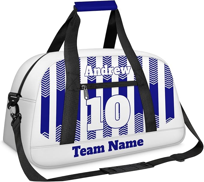 Basketball Soccer Gifts for Boys Girls - Custom Sports Duffle Bag, Personalized Name & Team Bag, Water-Resistant Gym Bag for Basketball, Soccer, Volleyball | Y-Navy White