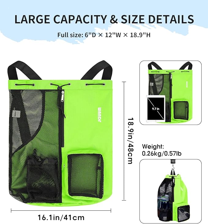 WANDF Swim Bag Mesh Drawstring Backpack with Wet Pocket for Swimming, Gym, and Workout Gear