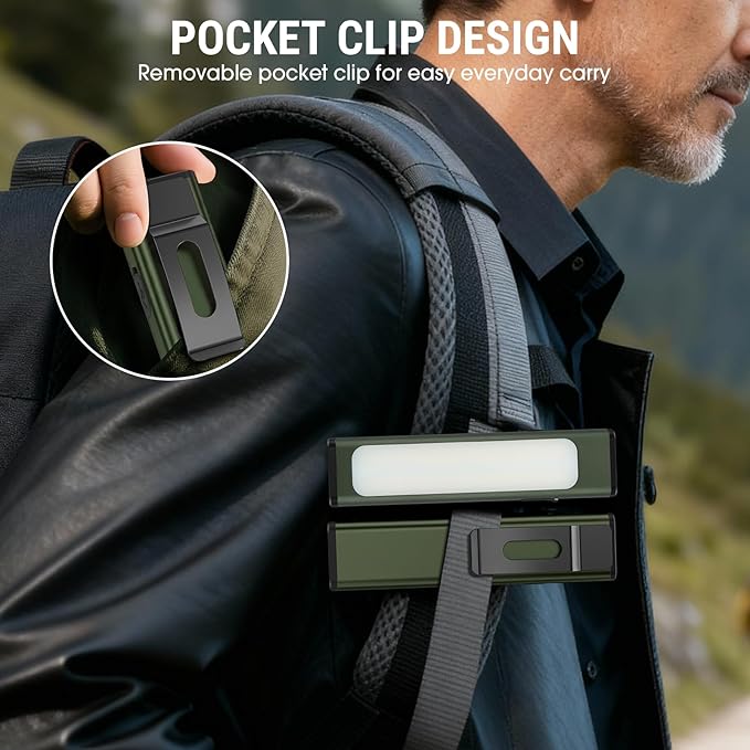 Pocket Flashlight, 1200 Lumens Rechargeable EDC Flashlight with Clip, USB-C Port, 3 Modes Waterproof Warning Light for Working, Camping, Repairing, Emergencies (Green, 1PCS)