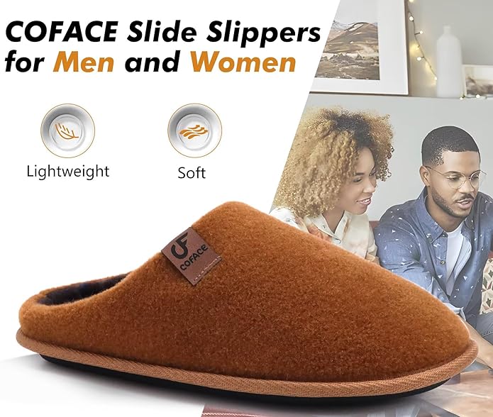 COFACE Unisex Mens Womens Cozy Memory Foam Scuff Slippers Casual Slip On Warm House Shoes Indoor/Outdoor Felt Sandal Slippers Size 4-15