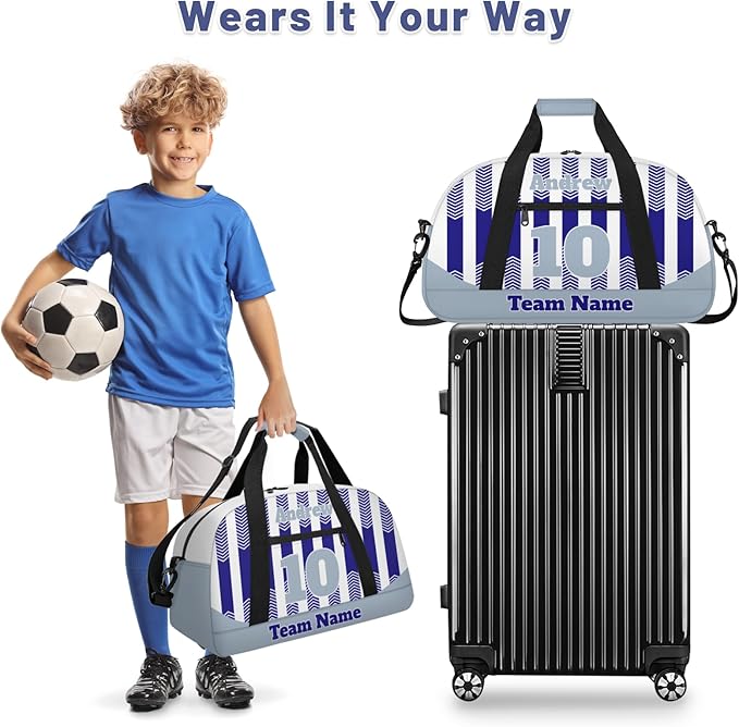 Basketball Soccer Gifts for Boys Girls - Custom Sports Duffle Bag, Personalized Name & Team Bag, Water-Resistant Gym Bag for Basketball, Soccer, Volleyball | Y-Navy Grey