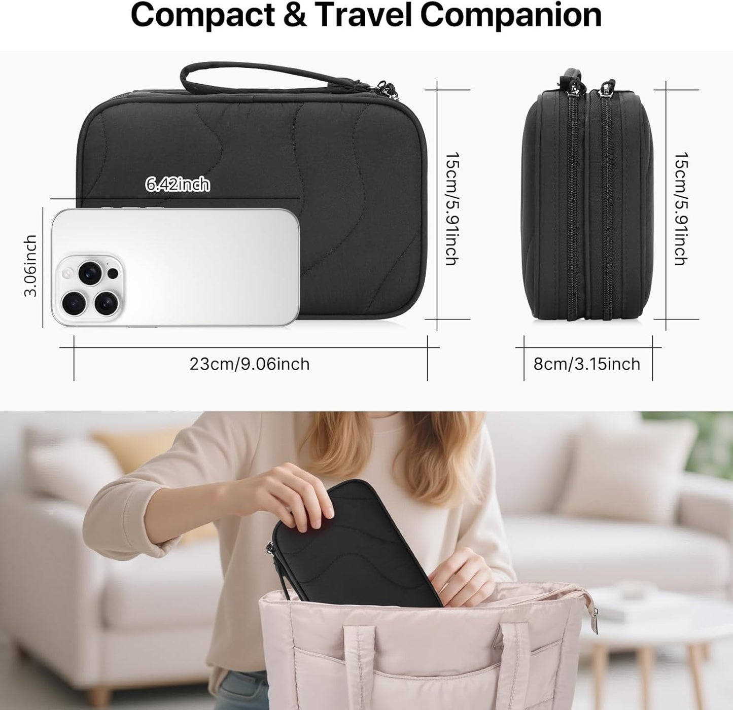 Skycase Tech Pouch - Lightweight Electronics Organizer Travel Case, Double Layers Travel Cable Organizer, All-in-One Storage Bag for Charger, Cord, Phone, Flash Drive, Accessories