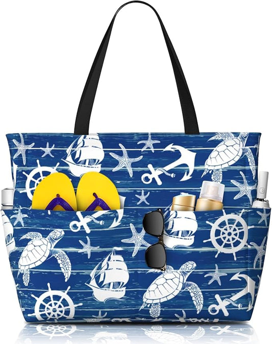 Beach Bag Tote Bags Waterproof Sandproof for Women Large Beach Tote Bag Foldable with Pockets for Weekend Vacation