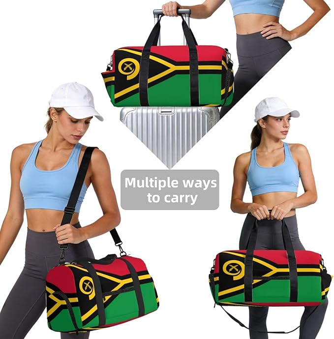 Flag of Vanuatu Print Gym Bag with Shoe Compartment for Women Men, 17.7in Sports Duffle Weekender Tote, Overnight Travel Duffel Bag Carry On