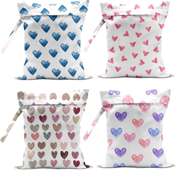 4 Pack Wet Bag for Swimsuit, Beach Travel Essentials Wet Dry Bag, for Sunscreen Toiletry Dirty Clothes Yoga Gym Diaper, Friend Summer Beach Vacation Gifts. Heart shape