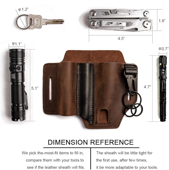 Gentlestache Multitool Sheath for Belt, Leatherman Sheath for Men, Leather EDC Pocket Organizer with Pen Holder, Key Fob, Flashlight Sheath, EDC Leather Pouch Darkbrownn