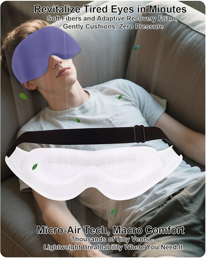 Sleep Mask for Women Men, Machine Washable, Pressure-Free Temple and Nose Space, 3D Ventilated Contour (Blue)