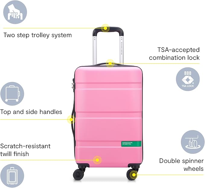 United Colors of Benetton Now! Hardside Luggage with Spinner Wheels, Light Pink, Carry-On 19 Inch