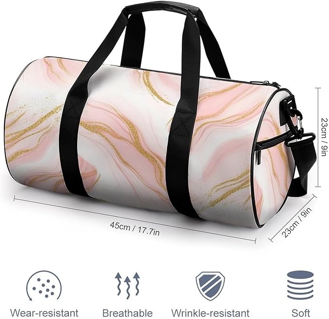 Workout Lightweight Duffel Bags Pink Gold Marble Art Basketball Football Weekender Bag Foldable Gym Travel Bags for Men Women