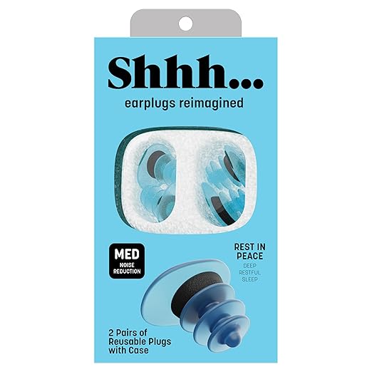 Shhh… Rest in Peace Earplugs for Sleeping – Medium Noise Reduction Sleep Earplugs, Thermoactive Material with Foam Sound Barrier, 2 Pairs with Case, for Snoring, Neighbors & Travel