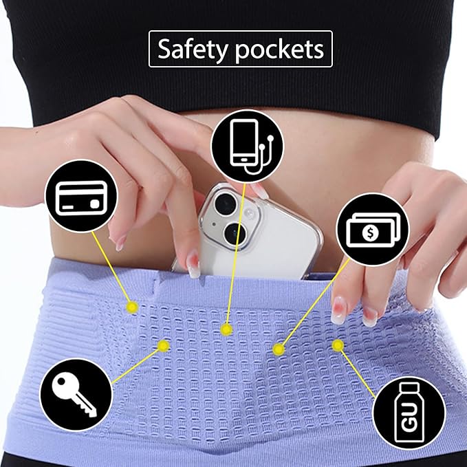 Slim Running Belt, No-Bounce Hidden Waist Pack with 360° Opening for Soft Flask, Cellphones, Keys or Gels, Purple, Medium