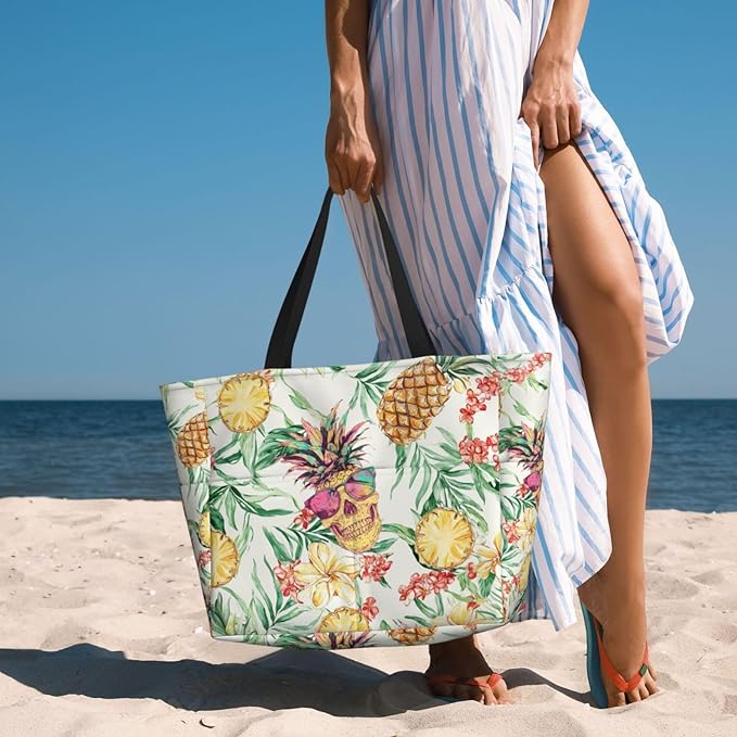 Large Beach Bag for Women Waterproof Foldable Travel Shoulder Tote Bag with Pocket for Weekender Pool Vacation