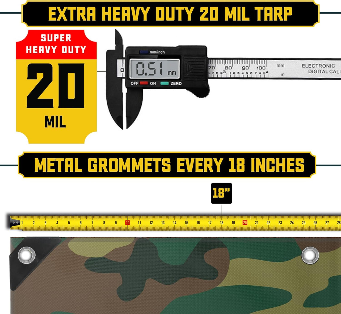 Core Tarps Extreme Heavy Duty 20 Mil Tarp Cover, Waterproof, UV Resistant, Rip and Tear Proof, Poly Tarpaulin with Reinforced Edges for Roof, Camping, Patio, Pool, Boat (Camouflage/Green 6′ X 8′)