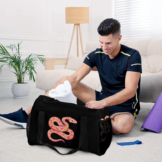 Python Snake Pinkcolor Duffle Bag Gym Bag for Workout Travel Tote with Detachable Straps