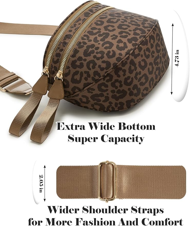 Pure Colour Crossbody Bag Bum Bag for Women,Spacious Purse Fanny Packs Belt Bag,Oversized Bum Bag (Brown Coffee Leopard Print Bum Bag)