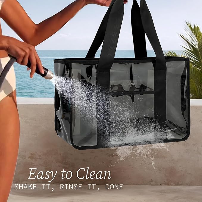 Iridescent Clear Beach Bag for Women, Large Pool Tote Cruise Vacation Essentials - Waterproof, Zipper Closure