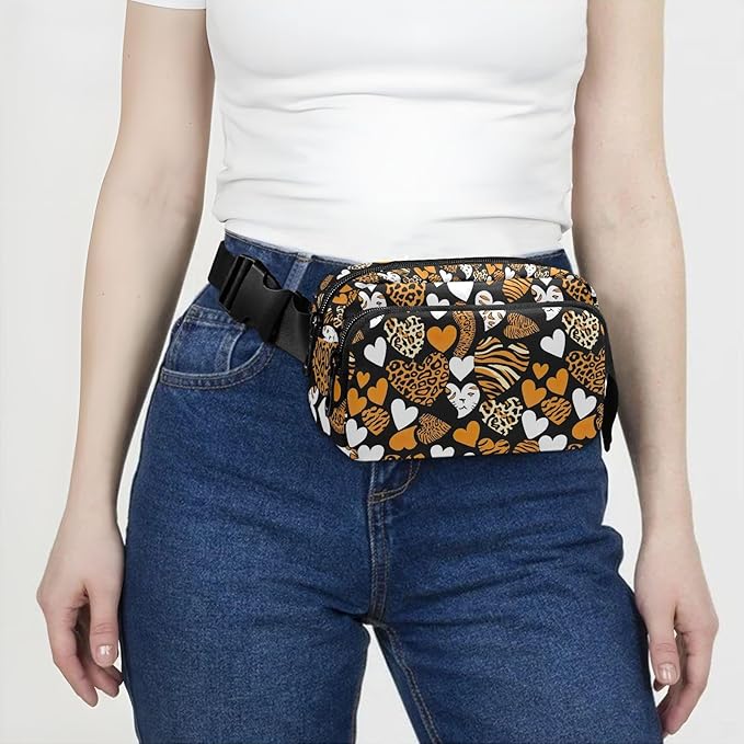 Leopard Zebra Print Heart Fanny Pack for Women Men Water Resistant Fashion Waist Packs with Adjustable Strap Belt Bag for Travel Workout Jogging Hiking 21219449