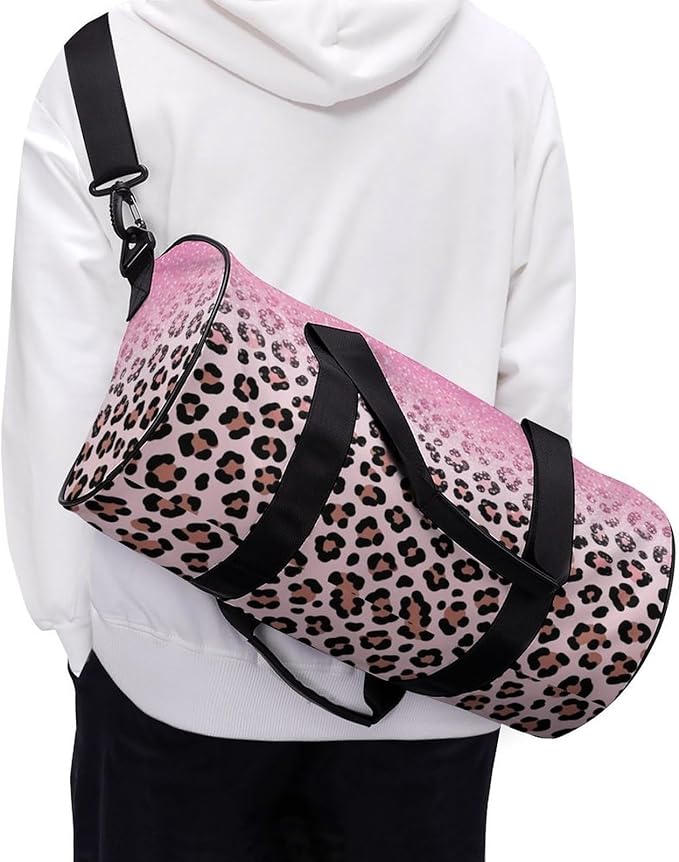 Weekender Carry on Beach Yoga Overnight Luggage Bag Gym Sports Travel Workout Bag Overnight Bags (Pink Glitter Sparkles Cheetah Leopard Print)